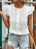 Lace Detail Eyelet Ruffle Cap Sleeve Blouse - Trendsi - Flyclothing LLC