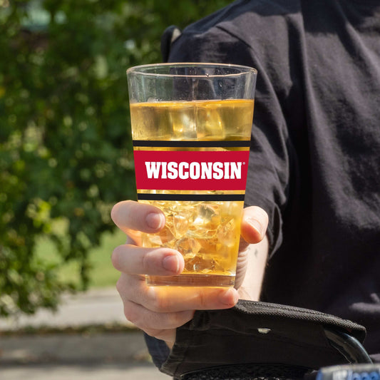 Wisconsin 16oz Stripe Pint Glass - Logo Brands - Flyclothing LLC