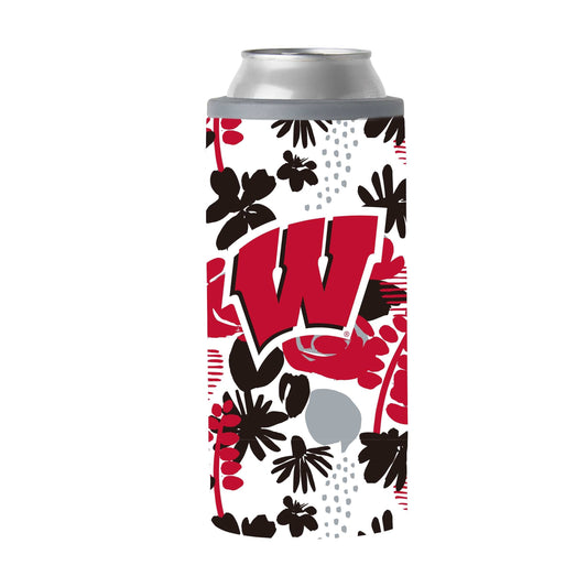Wisconsin 12oz Floral Slim Can Coolie - Logo Brands - Flyclothing LLC
