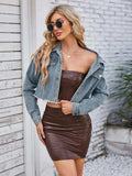 Raw Hem Denim Jacket with Pockets - Trendsi - Flyclothing LLC