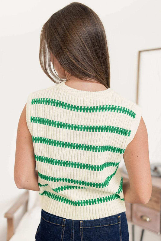 Striped Round Neck Sweater Vest - Trendsi - Flyclothing LLC