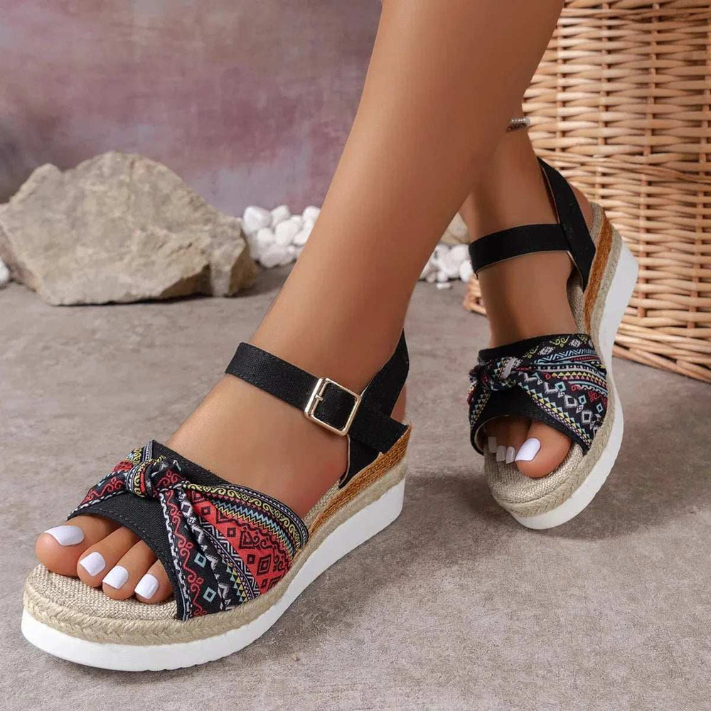 Open Toe Platform Wedge Sandals - Trendsi - Flyclothing LLC