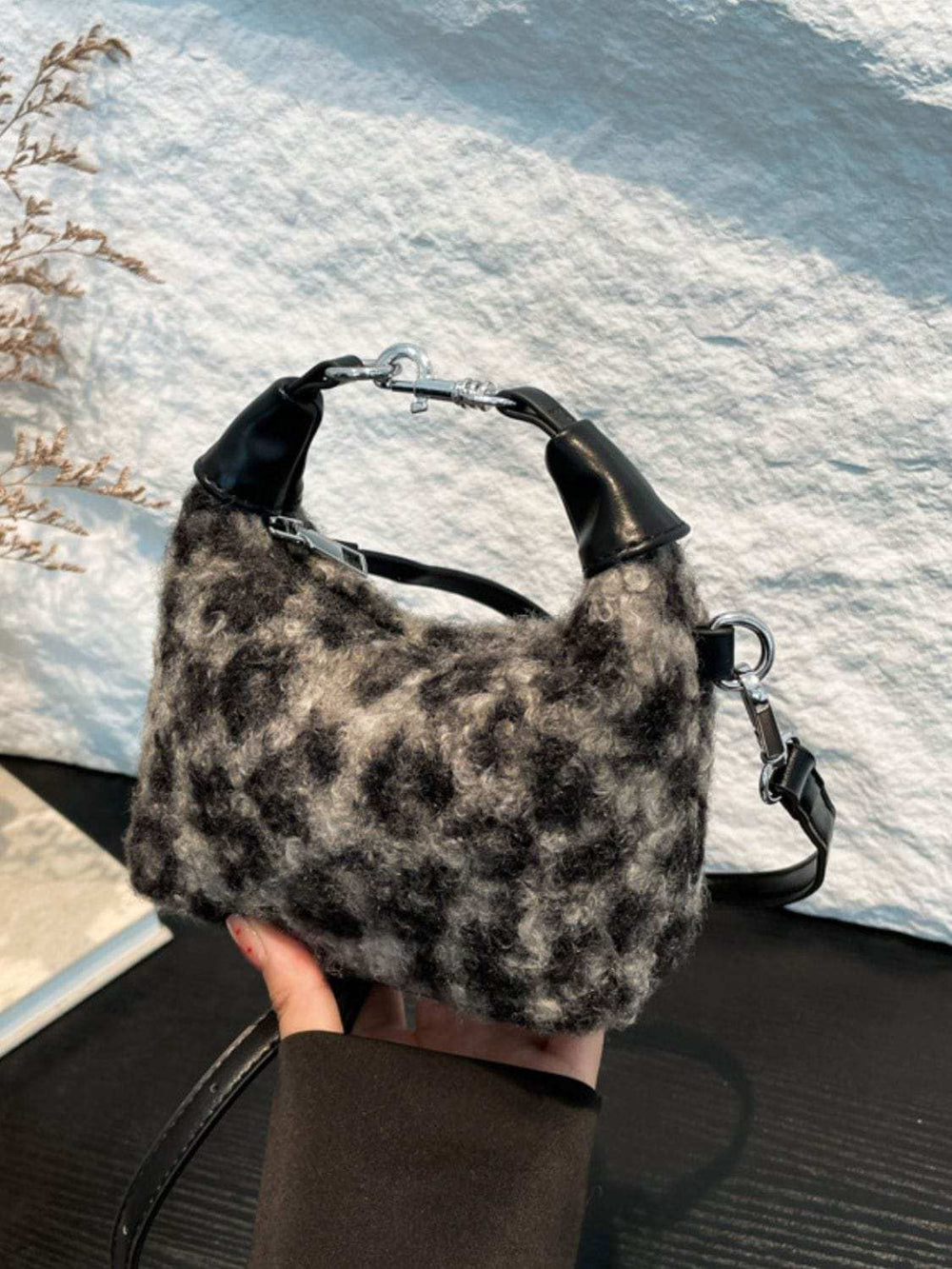 Fuzzy Polyester Mini Handbag with Zipper - Trendsi - Flyclothing LLC