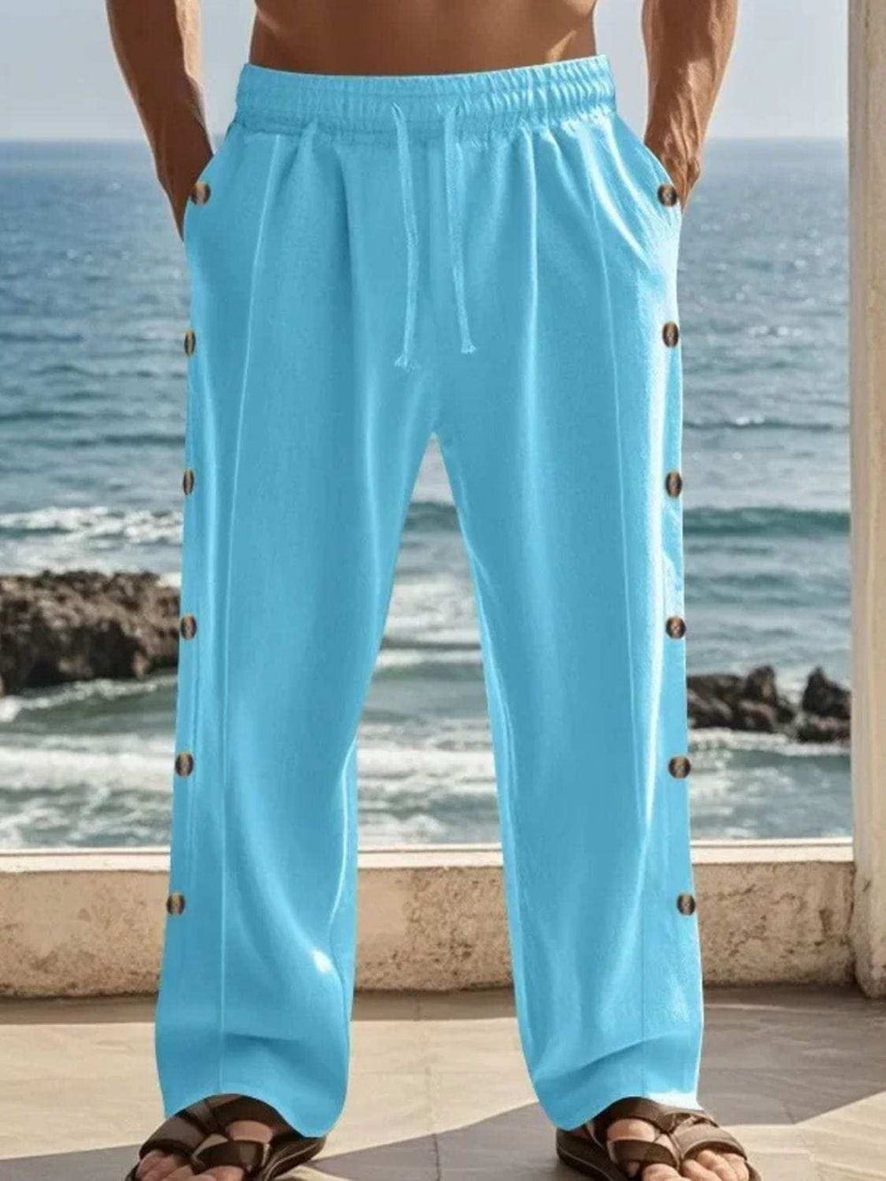 Men's Full Size Side Button Wide Leg Pants Plus Size - Trendsi - Flyclothing LLC