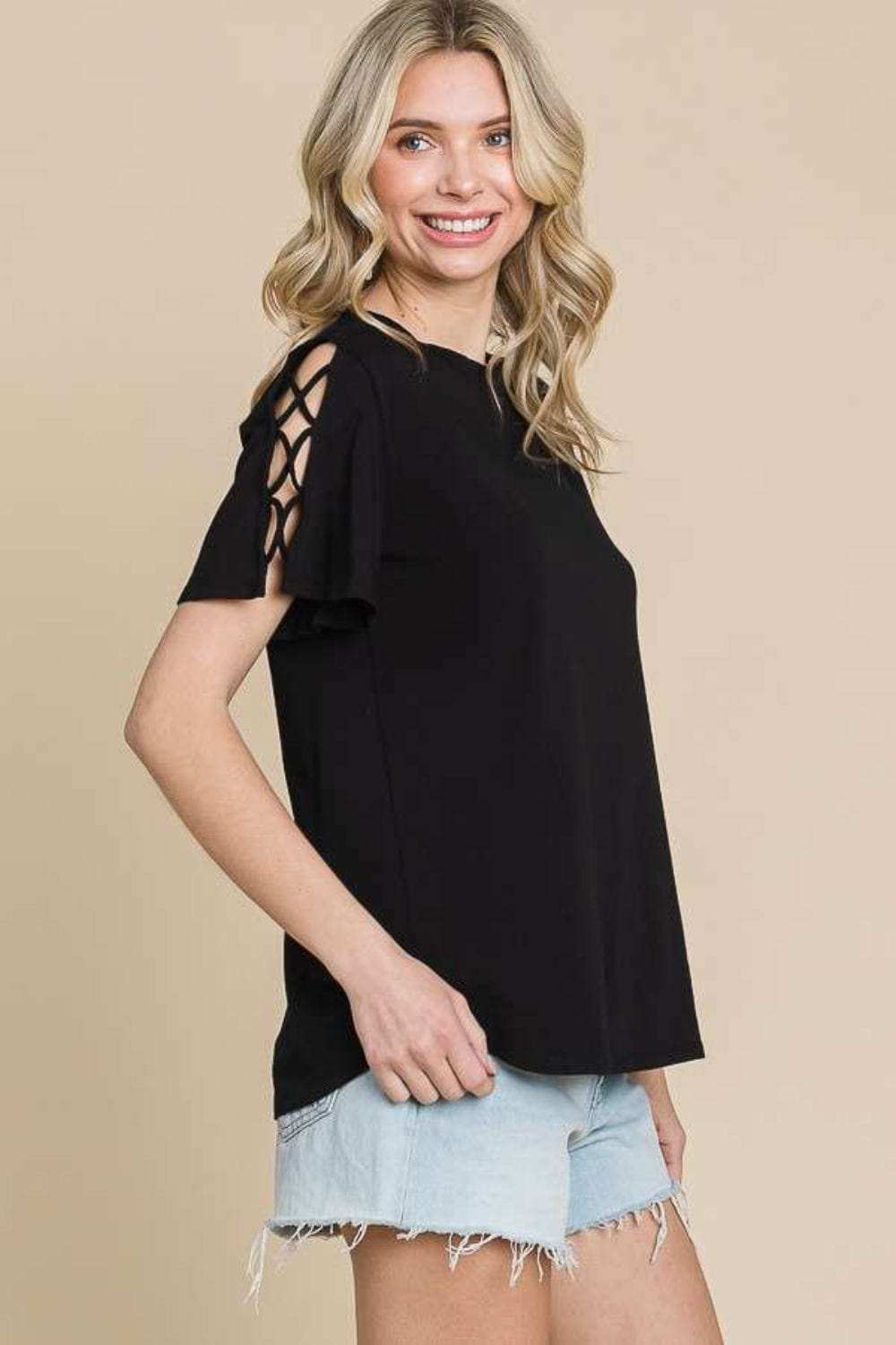 Culture Code Round Neck Crisscross Short Sleeve T-Shirt - Trendsi - Flyclothing LLC