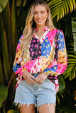 Printed Notched Long Sleeve Blouse - Trendsi - Flyclothing LLC