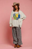 BiBi LOVE Heart Patch Slit French Terry Sweatshirt - Trendsi - Flyclothing LLC