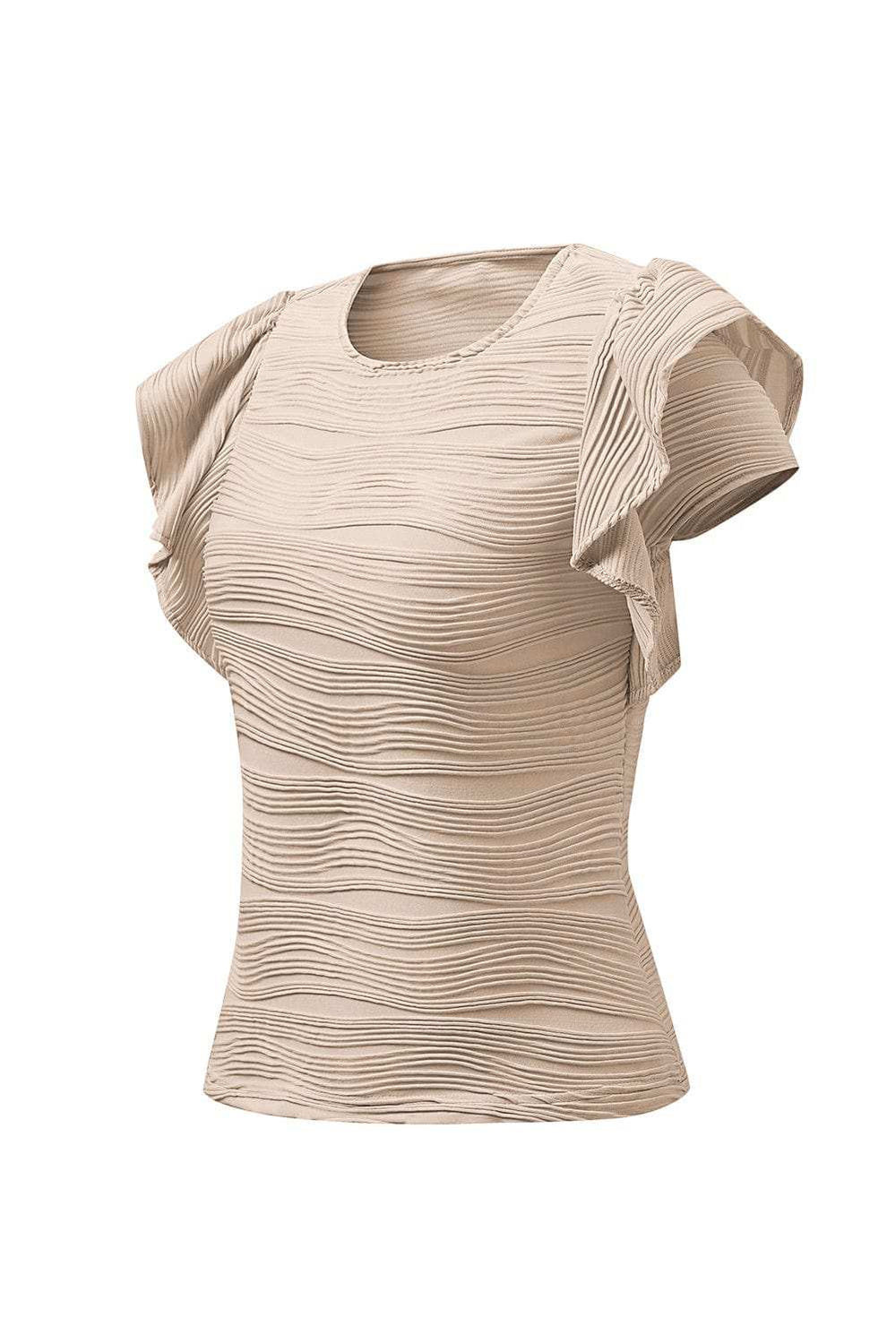Textured Round Neck Cap Sleeve Top - Trendsi - Flyclothing LLC