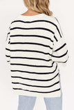 Stripe Drop Shoulder Side Slit Knit Top - Trendsi - Flyclothing LLC