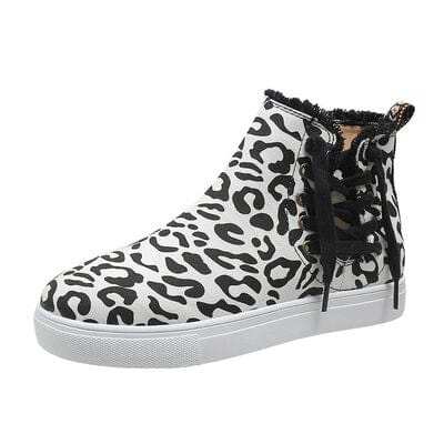 Lace-Up Round Toe Canvas Boots with Side Zip - Trendsi - Flyclothing LLC