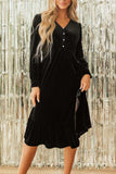 Ruffle Hem Slit V-Neck Long Sleeve Dress - Trendsi - Flyclothing LLC