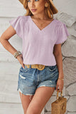 Ruched V-Neck Flounce Sleeve Blouse - Trendsi - Flyclothing LLC