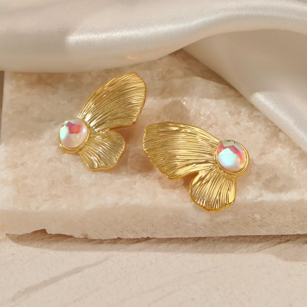 18K Gold-Plated Butterfly Wing Earrings - Trendsi - Flyclothing LLC