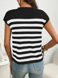 Striped Mock Neck Cap Sleeve Knit Top - Trendsi - Flyclothing LLC