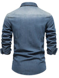 Men's Striped Collared Neck Button Down Denim Shirt - Trendsi - Flyclothing LLC