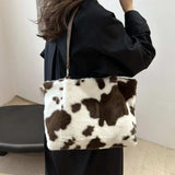 Cow Print Furry Tote Bag - Trendsi - Flyclothing LLC