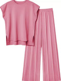Casual Solid Color Cap Sleeve Top and Pants Knit Set - Trendsi - Flyclothing LLC