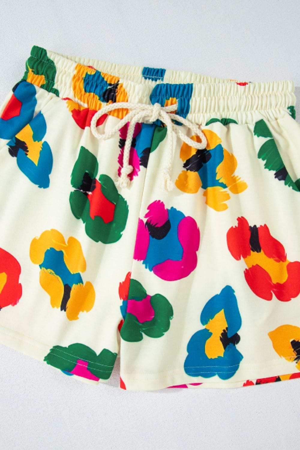 Leopard Round Neck Long Sleeve Top and Drawstring Shorts Set - Trendsi - Flyclothing LLC