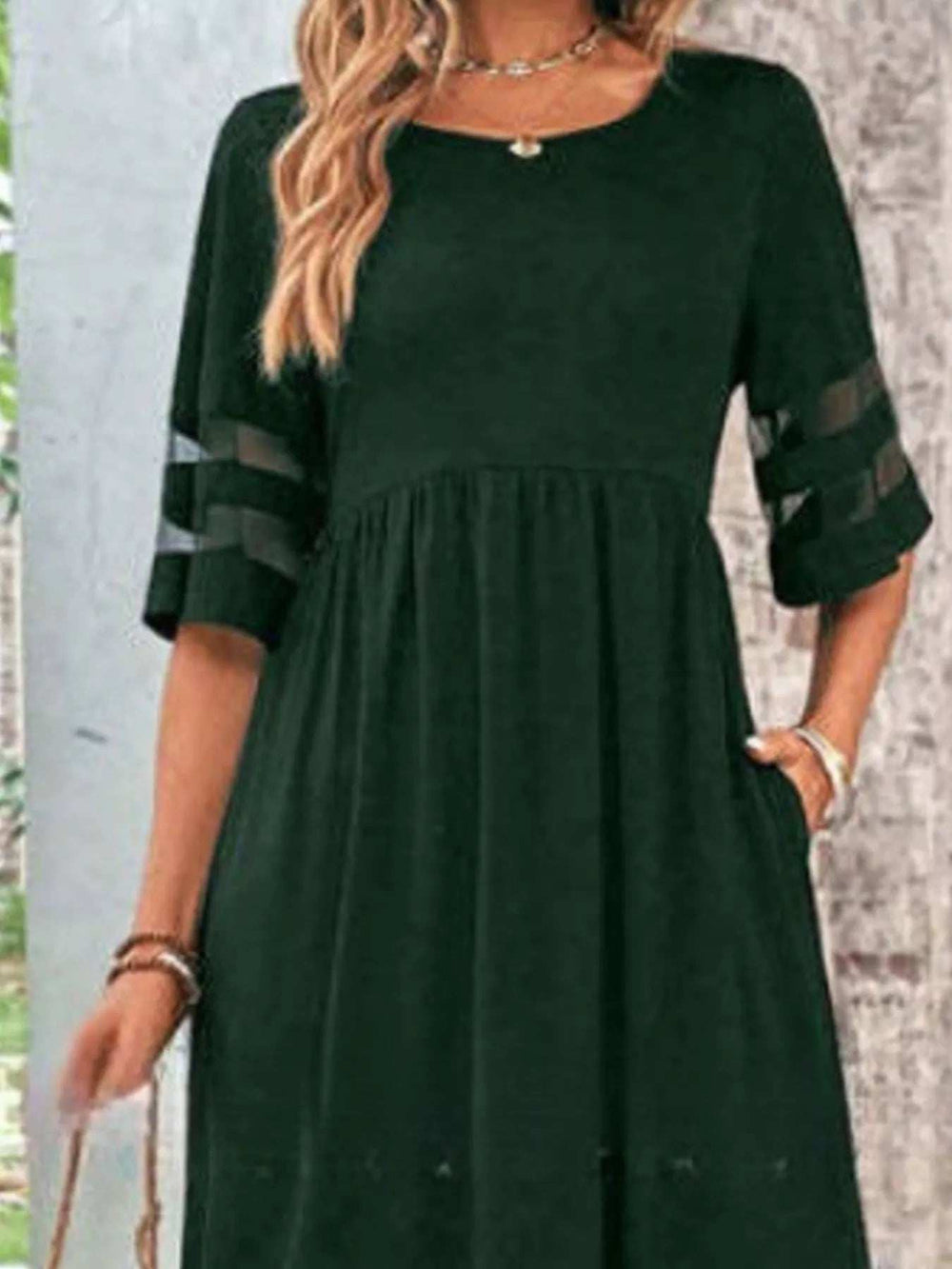 Full Size Round Neck Half Sleeve Dress Plus Size - Trendsi - Flyclothing LLC