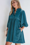 Corduroy Quarter Snap Three-Quarter Sleeve Dress - Trendsi - Flyclothing LLC
