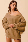 SO ME Loose Fit Exposed Seam Slouchy Boucle Sweater - Trendsi - Flyclothing LLC