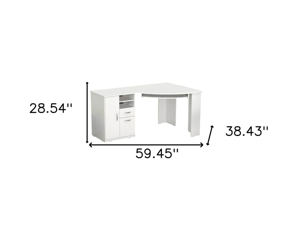59" White Corner Computer Desk With Two Drawers - Homeroots - Flyclothing LLC
