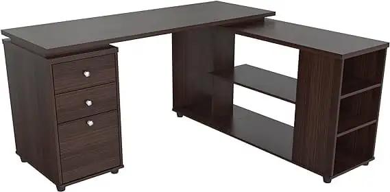 60" Espresso L Shape Computer Desk With Three Drawers - Homeroots - Flyclothing LLC