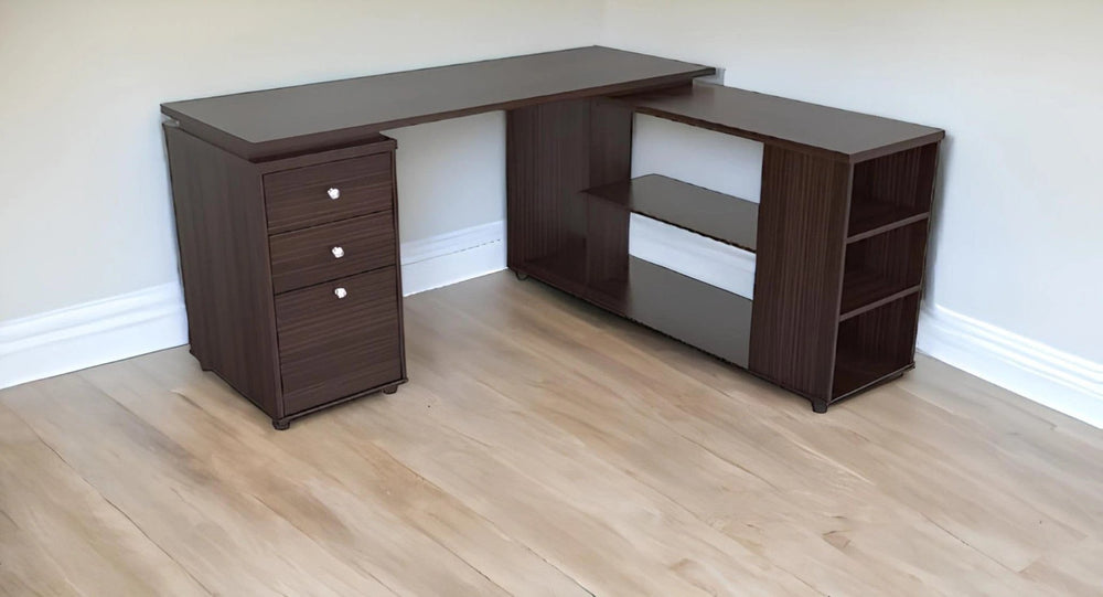 60" Espresso L Shape Computer Desk With Three Drawers - Homeroots - Flyclothing LLC
