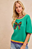 BiBi Mardi Gras Sequin Ribbon Patched Sweater - Trendsi - Flyclothing LLC