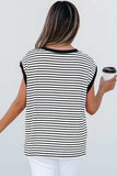 Striped Round Neck Cap Sleeve Top - Trendsi - Flyclothing LLC