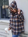 Plaid Button Up Long Sleeve Hooded Jacket - Trendsi - Flyclothing LLC
