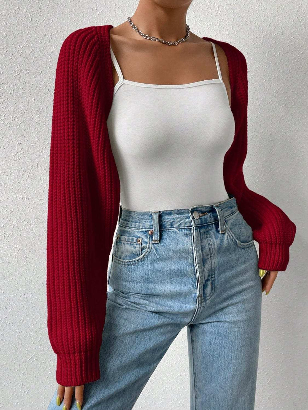 Honey Open Front Long Sleeve Cropped Cardigan - Trendsi - Flyclothing LLC