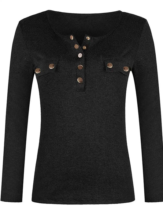 Full Size Half Snap Long Sleeve T-Shirt - Trendsi - Flyclothing LLC