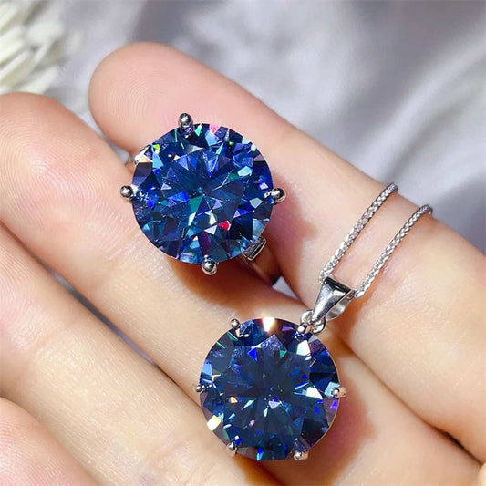 10 Carat Moissanite 925 Sterling Silver Ring and Necklace Set - Trendsi - Flyclothing LLC