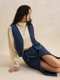 Open Front Vest and Buttoned Skirt Set - Trendsi - Flyclothing LLC