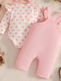 Children's Polka Dot Top and Overalls Set with Headband - Trendsi - Flyclothing LLC