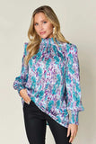 Double Take Full Size Printed Smocked Long Sleeve Blouse - Trendsi - Flyclothing LLC