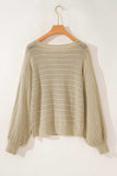 Eyelet Boat Neck Long Sleeve Knit Top - Trendsi - Flyclothing LLC