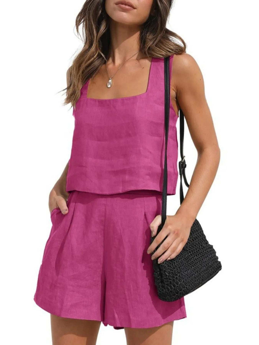 Square Neck Tank and Shorts Set - Trendsi - Flyclothing LLC