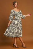 Umgee Ruffle Hem Flower Printed V-Neck Dress - Trendsi - Flyclothing LLC
