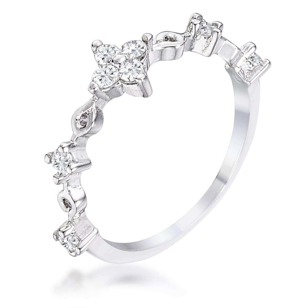 .24Ct Rhodium Plated Clear CZ Mini Floral Half Eternity Stackable Band - JGI - Flyclothing LLC