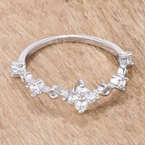 .24Ct Rhodium Plated Clear CZ Mini Floral Half Eternity Stackable Band - JGI - Flyclothing LLC