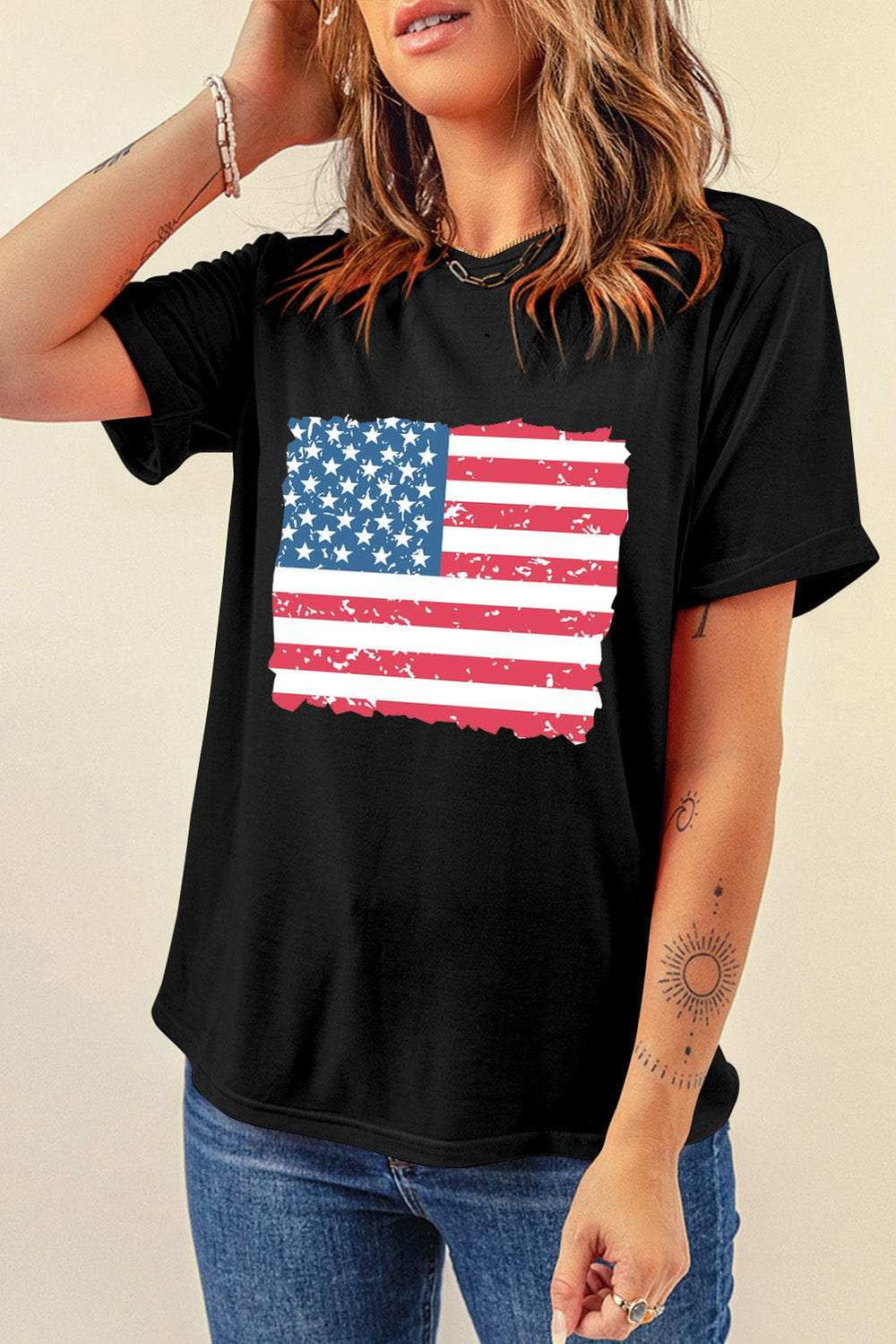 US Flag Round Neck Short Sleeve T-Shirt - Trendsi - Flyclothing LLC
