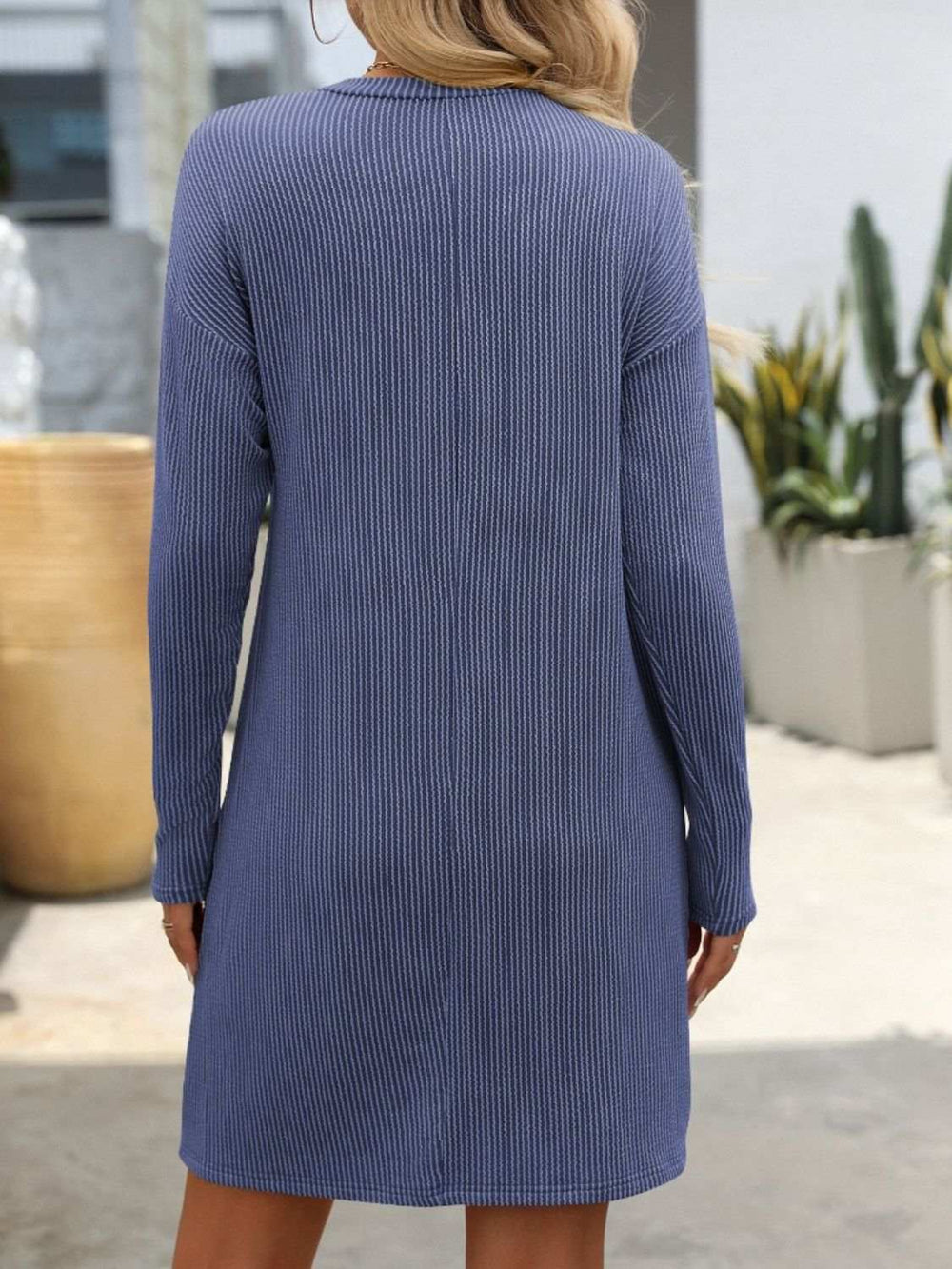Striped Round Neck Long Sleeve Mini Dress - Trendsi - Flyclothing LLC