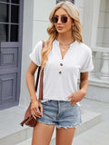 Decorative Button Notched Short Sleeve T-Shirt - Trendsi - Flyclothing LLC