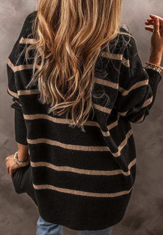 Striped Button Down Long Sleeve Cardigan - Trendsi - Flyclothing LLC