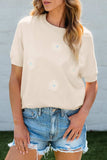 Daisy Round Neck Short Sleeve Knit Top - Trendsi - Flyclothing LLC