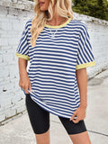 Lovelet Striped Round Neck Half Sleeve T-Shirt - Trendsi - Flyclothing LLC