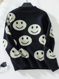 Smile Pattern Round Neck Long Sleeve Sweater - Trendsi - Flyclothing LLC