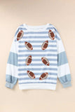 Football Striped Round Neck Long Sleeve Sweatshirt - Trendsi - Flyclothing LLC
